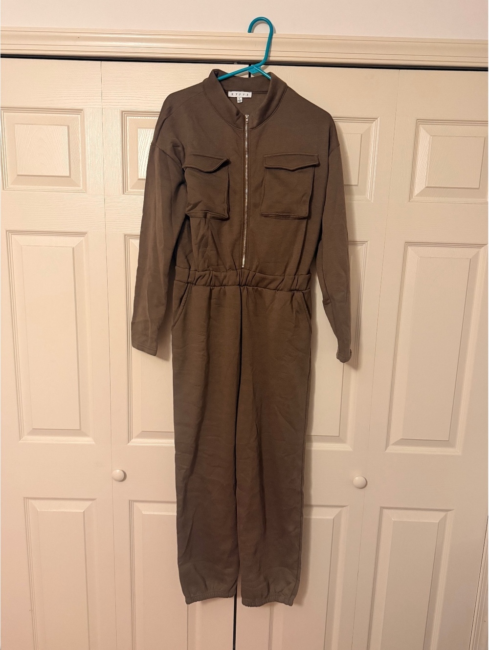 HYFVE Women's Brown Long Sleeve Zip Front Jumpsuit Size L